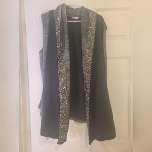 Juicy Couture Vest Size Large Women’s Gray Knit Open Front Sweater Vest Pockets